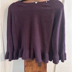 Margaret O’Leary Cashmere Sweater Burgundy Boat Neck Ruffled Flounce Hem M